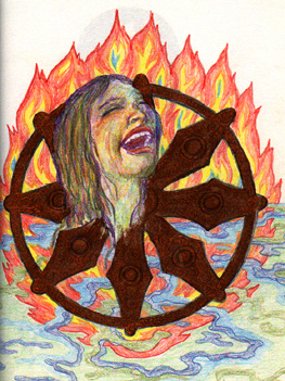 Wheel of Fire and Water - Figure Bound to the Wheel Symbolizing the Agony of Rebirth